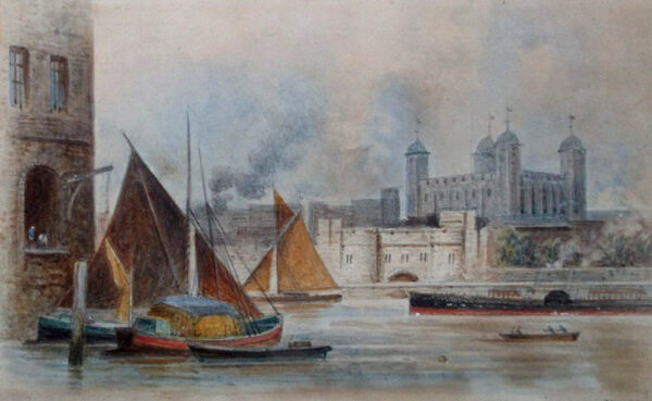 Watercolor painting of the River Thames - Edwin Thomas Dalby